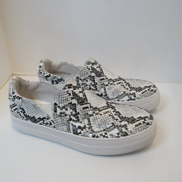14th Union Shoes - 14th Union White Black Snake Embossed Selma Flat Slip On Casual Shoes Wo…